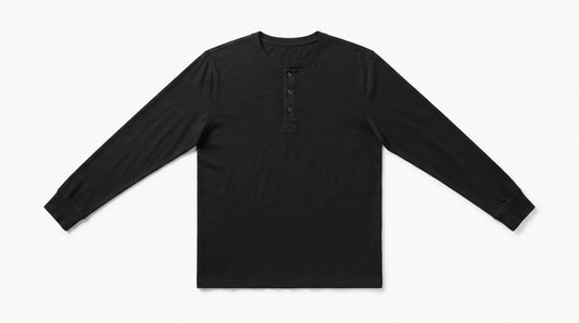 Black Full Sleeve Waffle Knit Henley