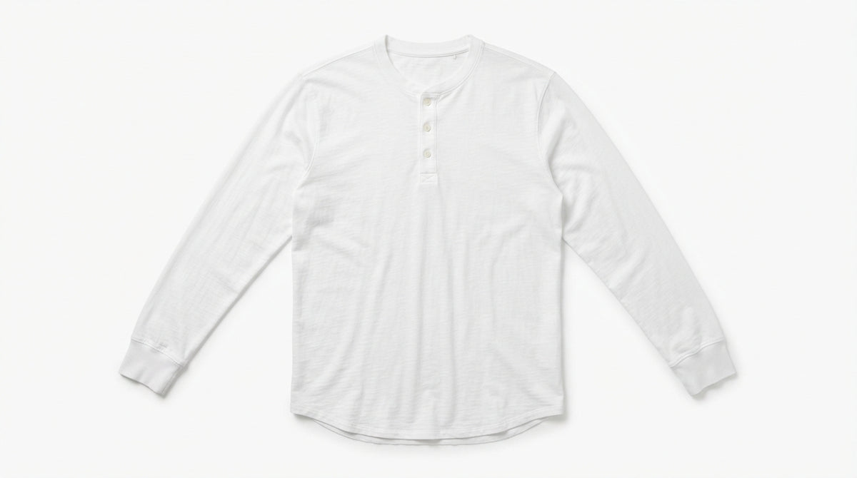 White Full Sleeve Waffle Knit Henley