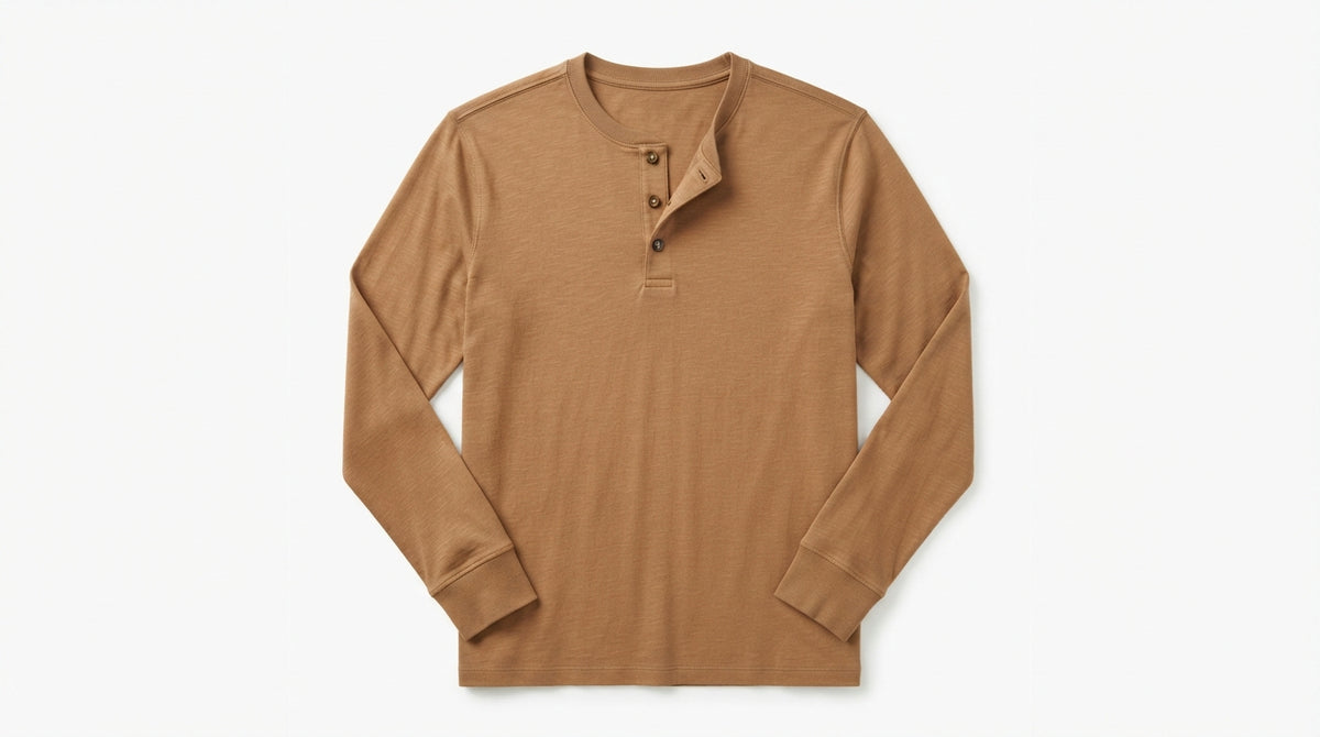 Camel Full Sleeve Waffle Knit Henley