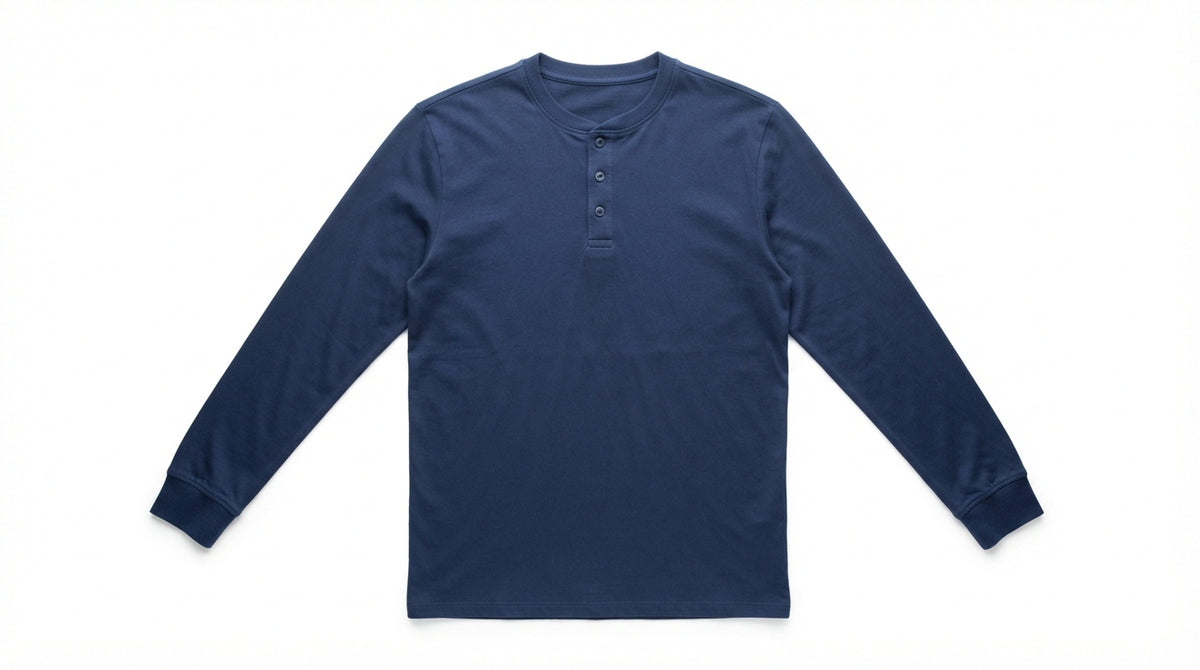 Navy Blue Full Sleeve Waffle Knit Henley