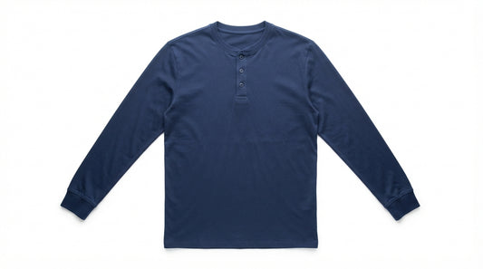 Navy Blue Full Sleeve Waffle Knit Henley