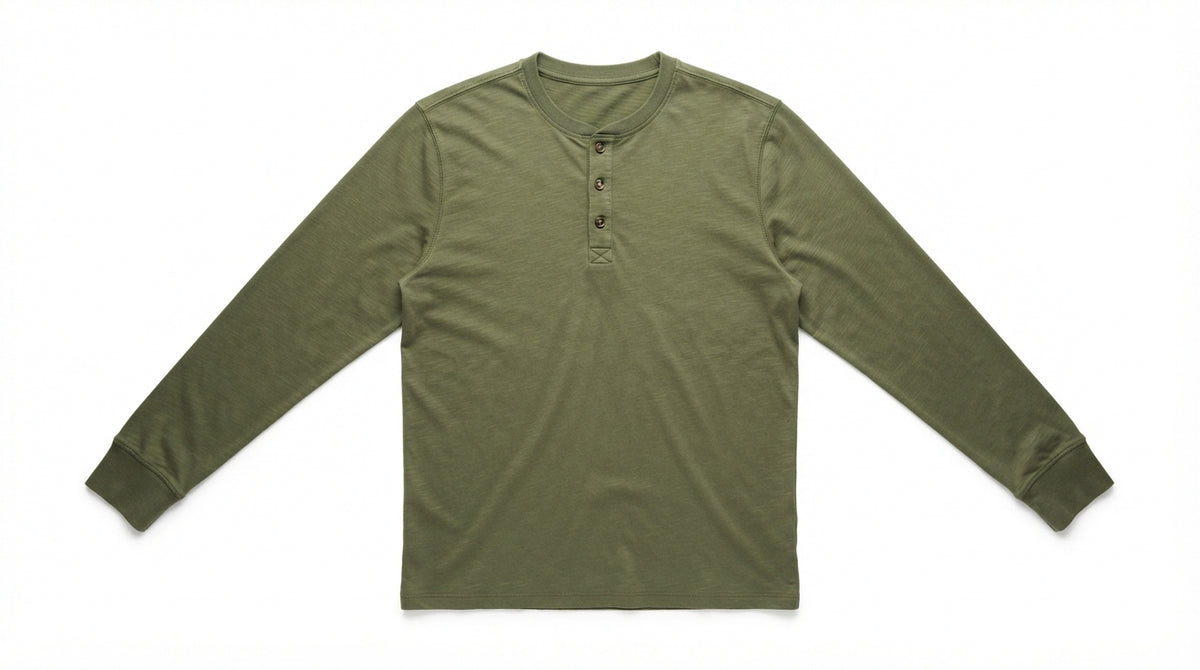 Olive Green Full Sleeve Waffle Knit Henley