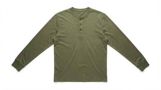 Olive Green Full Sleeve Waffle Knit Henley