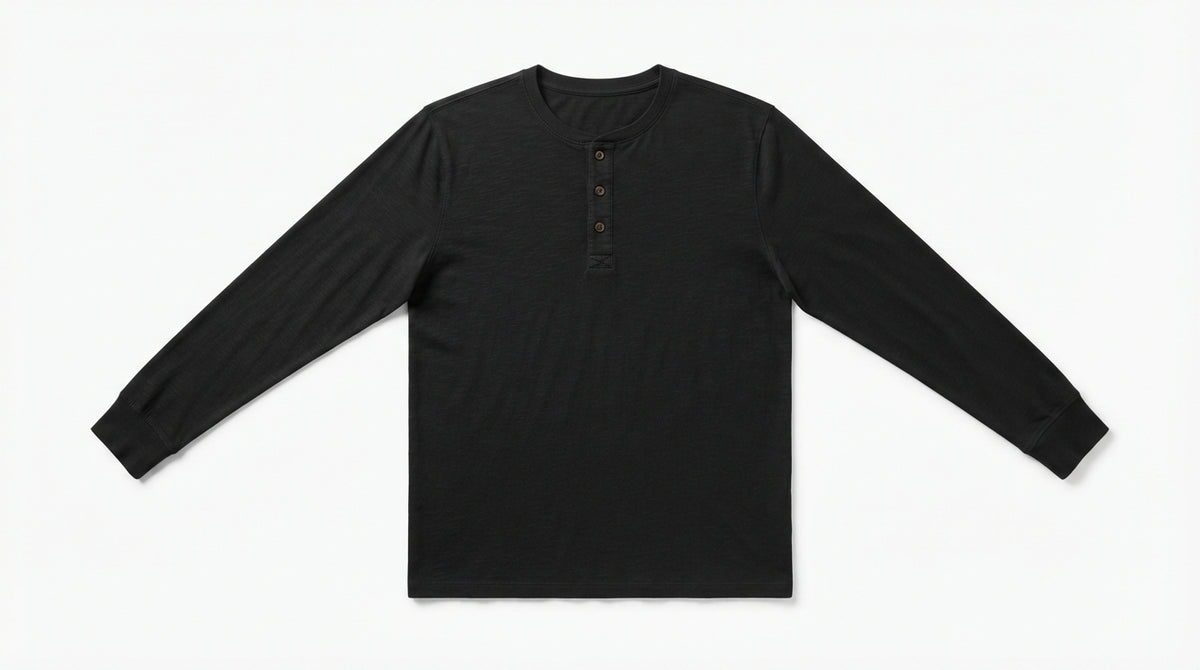 Black Full Sleeve Waffle Knit Henley