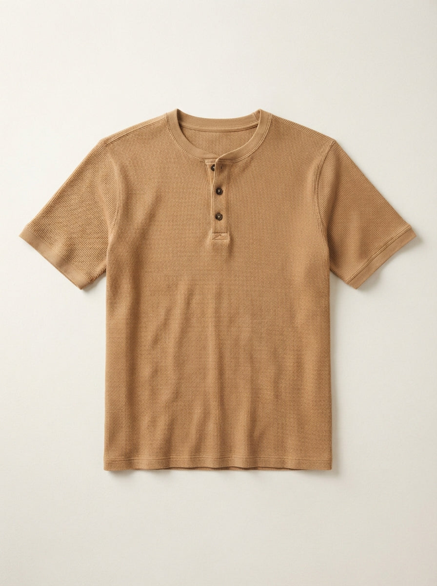 Black & Camel Half Sleeve Waffle Knit Henley – 2 Piece Bundle