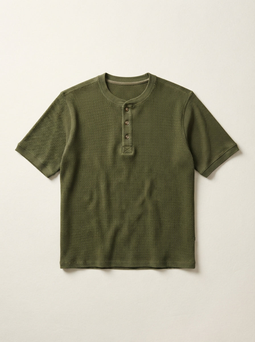 Maroon & Olive Green Half Sleeve Waffle Knit Henley – 2 Piece Bundle