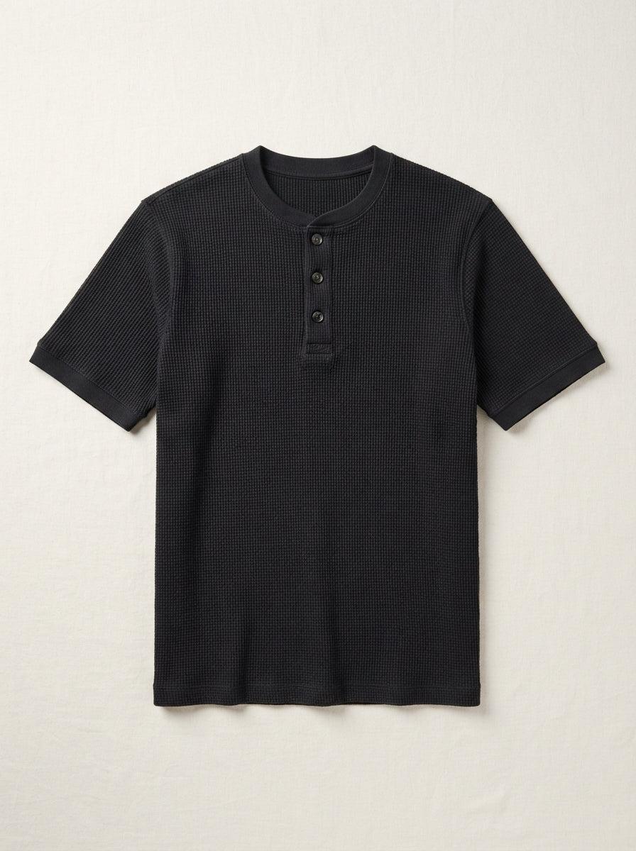 Black & Camel Half Sleeve Waffle Knit Henley – 2 Piece Bundle