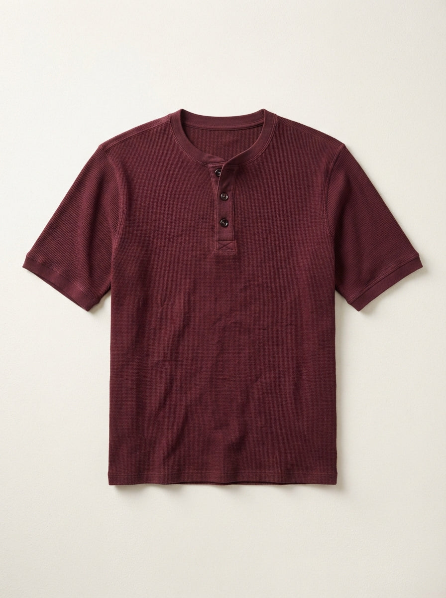 Maroon & Olive Green Half Sleeve Waffle Knit Henley – 2 Piece Bundle