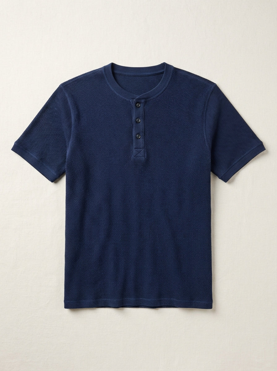 White & Navy Blue Half Sleeve Waffle Knit Henley – 2 Piece Bundle