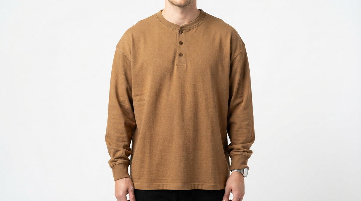 Camel Full Sleeve Waffle Knit Henley