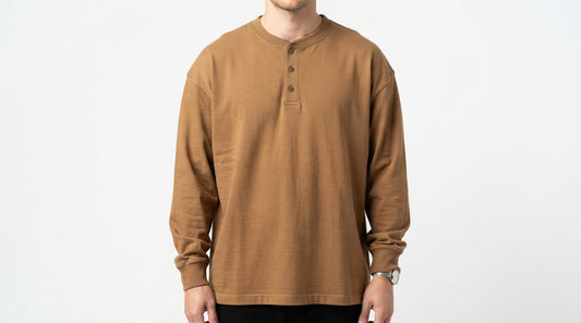 Camel Full Sleeve Waffle Knit Henley
