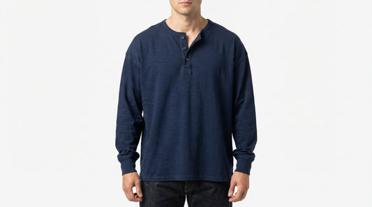 Navy Blue Full Sleeve Waffle Knit Henley