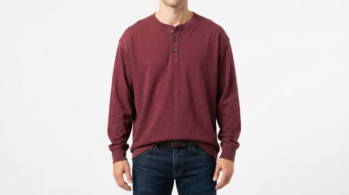 Maroon Full Sleeve Waffle Knit Henley