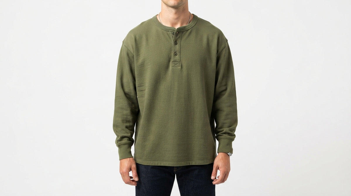 Olive Green Full Sleeve Waffle Knit Henley