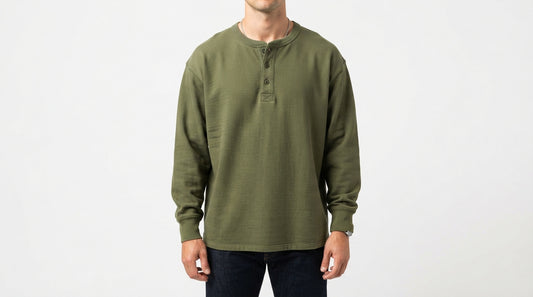 Olive Green Full Sleeve Waffle Knit Henley