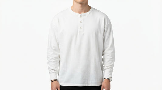 White Full Sleeve Waffle Knit Henley