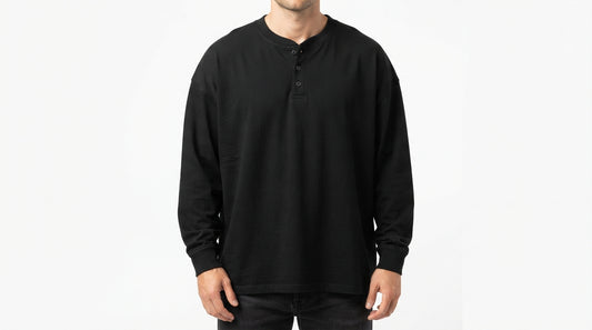 Black Full Sleeve Waffle Knit Henley