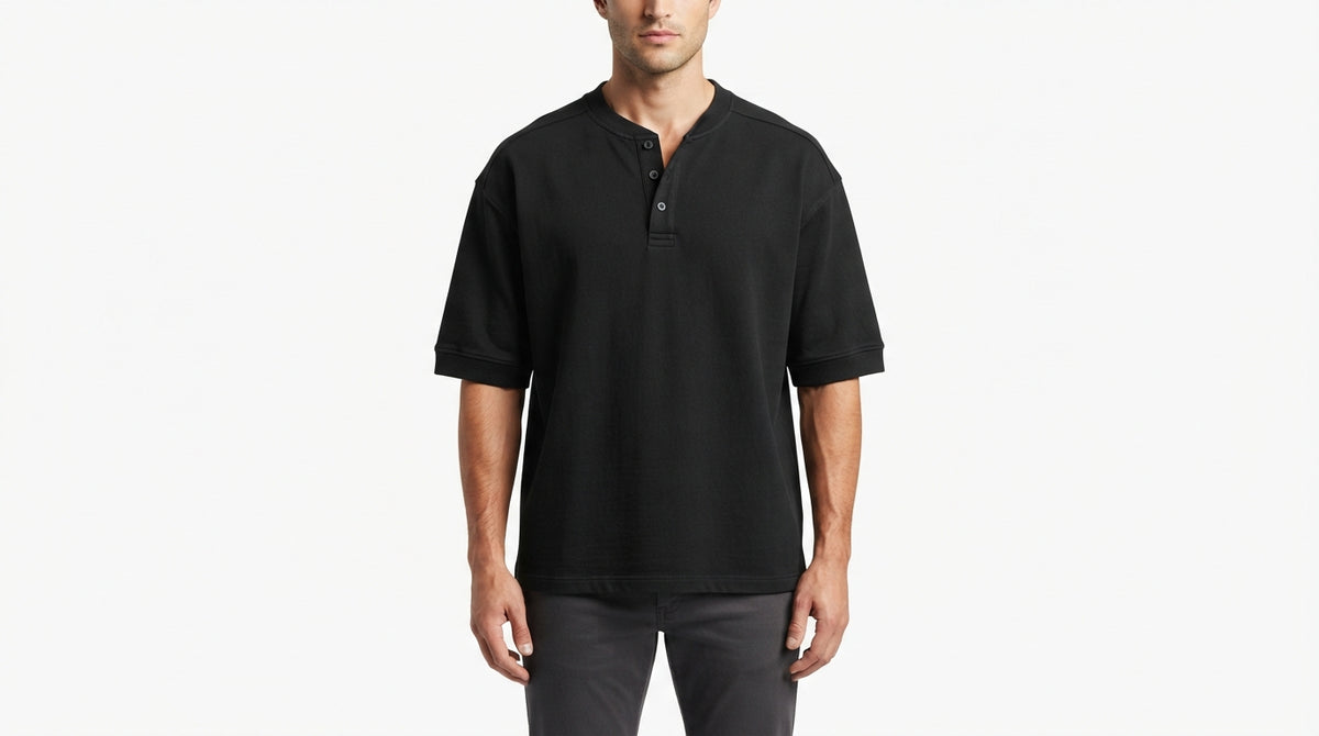 Black Half Sleeve Henley