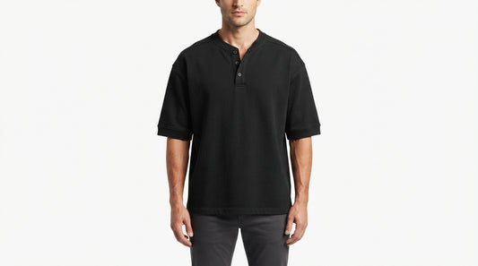 Black Half Sleeve Henley