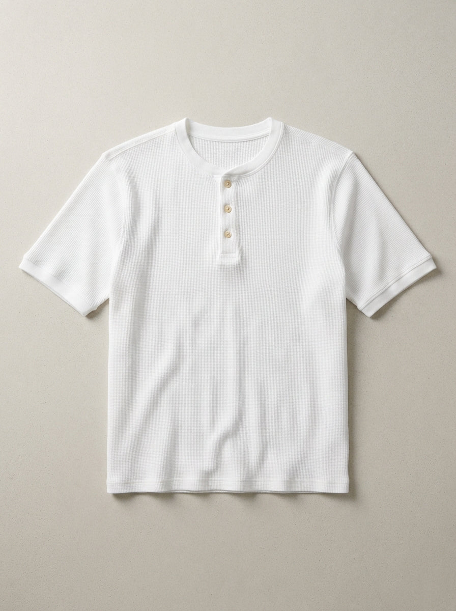 White & Navy Blue Half Sleeve Waffle Knit Henley – 2 Piece Bundle
